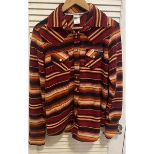 Cinch Womens Blanket Stripe Polar Fleece Shirt Jacket M Red/Multi Shacket Ranch